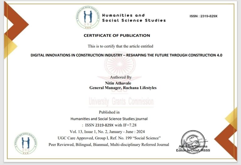 Read more about the article Article “Digital Innovation in Construction Industry – Reshaping the Future through Industry 4.O”